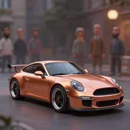 surrealism car similar to porsche and mustang painted in copper. len blur background bokeh. art by ismail inceoglu, filip hodas, and pixar.