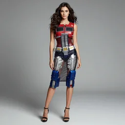 “Beautiful woman wearing Dress inspired by G1 Transformers, Full Body Portrait, Fashion Photography”