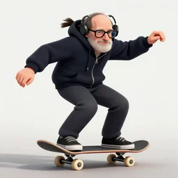 Stephen Hawking skateboarding in a hoodie.