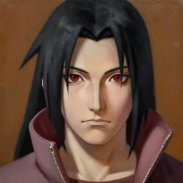 uchiha itachi oil painting, detailed face, full face, low fi, ivan aivazovski