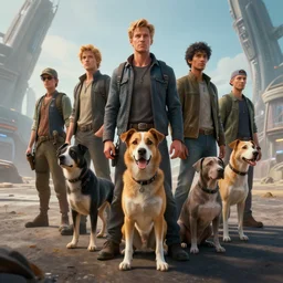 sci fi dog realistic characters, Greg Rutkowski, Zabrocki, Karlkka, Jayison Devadas, Phuoc Quan, trending on Artstation, 8K, ultra wide angle, pincushion lens effect