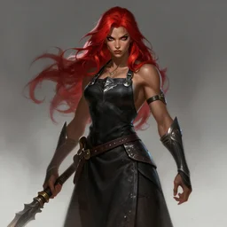 a highly detailed illustration of fierce red haired blacksmith woman wearing blacksmith apron, muscular, dramatic pose, intricate, elegant, highly detailed, centered, digital painting, artstation, concept art, smooth, sharp focus, league of legends concept art, wlop.