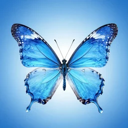 photo water splash in the shape of butterfly wings water splash butterfly on blue gradient, 8 k