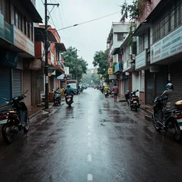 A rainy Indian street in India, Empty Streets