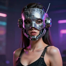 sexy beautiful woman head made of mech mask rendered in unreal engine, cyberpunk, rave, scifi, painted by david burliuk | bernard buffet | carne griffiths | wlop