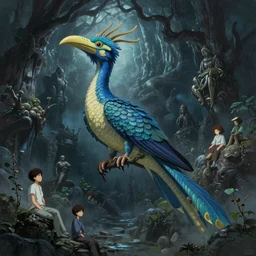 breathtaking detailed concept art painting of quetzalcoatl god, underworld in the background, by Hsiao-Ron Cheng, James jean, Miho Hirano, Hayao Miyazaki, extremely moody lighting, 8K