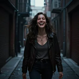 Happiness in a dark city alley, digital art