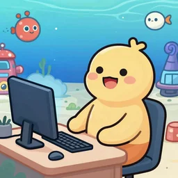 captain murphy sitting at a computer moderating a discord server, cartoon sea lab 2 0 2 1, wholesome, happy
