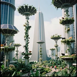1 4 0 mm photo of a minimalist futuristic solarpunk utopia, immaculate hanging solar gardens from with animals and humans walking in peace, brilliant daylight, leica 8 k still from an a 2 4 film, skyscrapers designed by jean giraud moebius