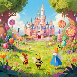 photo of field whimsical fairy wonderland vibrant colors candyland wonderland by artgerm and greg rutkowski and magali villeneuv art beeple, by thomas kinkade hearstone league of legends dofus beatrix potter