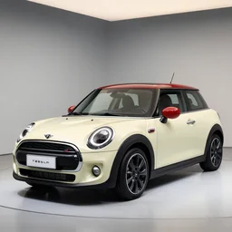 A Mini Cooper designed and produced by Tesla, using Tesla design cues, promotional photo