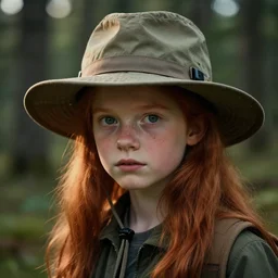 small redheaded girl wearing a safari hat, in the northwoods, dramatic lighting, cinematic, establishing shot, extremely high detail, foto realistic, cinematic lighting, post processed, concept art, high details, cinematic, 8k resolution, beautiful detailed, photorealistic, digital painting, artstation, concept art, smooth, sharp focus, artstation trending, octane render, unreal engine