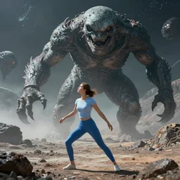rgb, woman looking at a giant monster, dynamic pose,, on an alien planet, movie scene, inspired by zdzislaw beksinski, clothes made out of veins,, cables everywhere, bedroom, ultra realistic, concept art, intricate details, highly detailed, photorealistic, octane render, 8 k