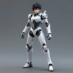 anime style, cybernetic full body pose, teenager, dynamic lighting, tint grey background