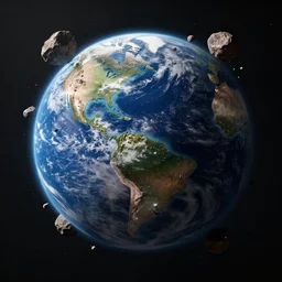 an asteroid destroying earth as seen from space, hyperreal, 8 k, photo real, cinematic lighting, movie poster, movie concept art, sci - fi concept art, video game cinematic, rendered in unreal engine
