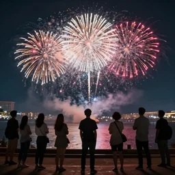 8 k hd detailed octane render of people watching a fireworks show at night