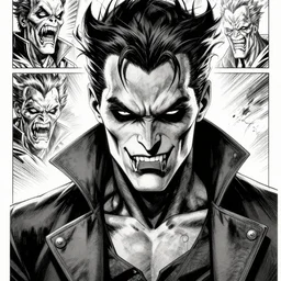 portrait, comic villain, black and white comic panel, cover Art, inking, Dynamic lighting, cinematic, establishing shot, extremely high detail, photo realistic, cinematic lighting, pen and ink, intricate line drawings, post processed, concept art, artstation, matte painting, midjourney, style by alex ross, neal adam