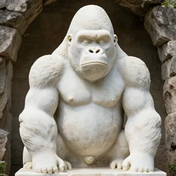 photo taken by adventurers of a marble statue of a gorilla ruins covered by the dense jungle, artwork by Sergey Kolesov