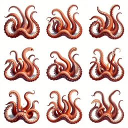 a 3 x 3 grid of an animation sequence of tentacles undulating illustrated by salvador dali. in - frame