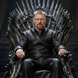 “Intricate 4K photo of Walter White sitting on the Iron Throne from Game of Thrones, award-winning crisp details”