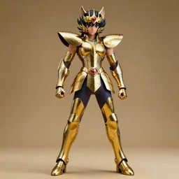 photorealistic full shot of Saint Seiya knight wearing golden and silver Cat armor as a anime girl, detailed, inspired by Masami Kurumada, unreal engine 4k, textured