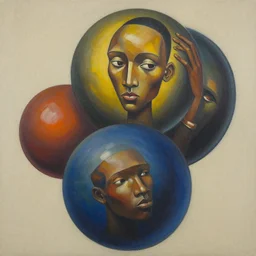 3 d balls painting by dan mcpharlin, aaron douglas inspired by yukio - e