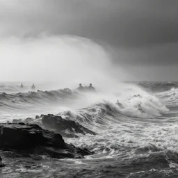 sea of tumultuous and billowing white fog near the coast of the realm of shadows, low saturation, high contrast, mostly greyscale, in the style of marcin rubinkowski, greg rutkowski, lorenzo lanfranconi, oleg zherebin, trending on artstation