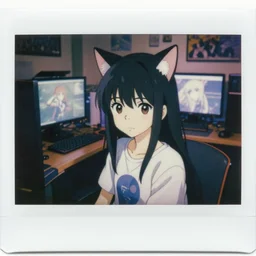 a film still polaroid portrait of a young catgirl at a gaming pc, finely detailed features, perfect art, busy room, gapmoe yandere grimdark, trending on pixiv fanbox, painted by ilya kushinov makoto shinkai takashi takeuchi studio ghibli, akihiko yoshida, sachin teng, huang guangjian, artstation
