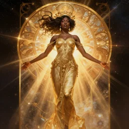 black african princess, warm volumetric lighting, cosmic, symmetric, highly detailed, elegant, concept art, heavenly, god rays, intricate, sharp focus, illustration, alexandros pyromallis, bouguereau, rutkowski, artgerm, alphonse mucha, trending on instagram