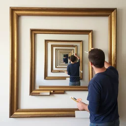 a man painting a frame of himself painting a frame of himself, droste effect
