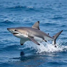 action photo of ai - shark jumping from surface of the sea, from nature journal, 1 / 1 0 0 0 sec shutter, action photo