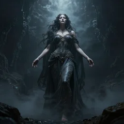 stunning otherworldly goddess of beauty rising from the void, dark and mysterious, stopped in time, atmospheric, ominous, eerie, cinematic, epic, 8 k, 4 k, ultra detail, ultra realistic, rendered by awesomeness