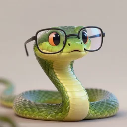 a smart snake wearing glasses, high quality, artstation, digital painting