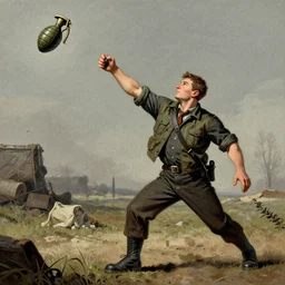man throwing hand grenade, greg rutkowski art