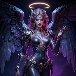 alterd carbon, angel protecting woman, neon, detailed intricate render, dark atmosphere, detailed illustration, hd, 4 k, digital art, overdetailed art, surrealistic, by greg rutkowski, by loish, portrait by irakli nadar, complementing colors, trending on artstation, deviantart