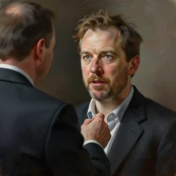 a detailed portrait painting of joel glazer from manchester being fired by his boss