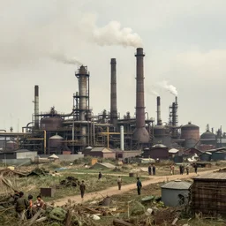 industrial revolution, landscape, factories, smoke, people