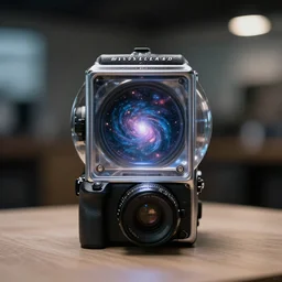 a portal to another universe is sitting on a table, clear focus, bokeh effect, high res, hasselblad, dslr, professional, cinematic