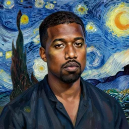 portrait of Kanye West by Picasso and van Gogh