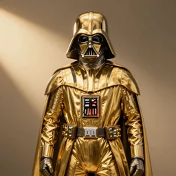 A still of a golden Darth Vader suit, studio image,