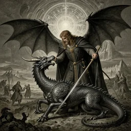 st. george killing the dragon, fantasy composition, medieval adventurers in lord of the rings scenery landscape, magic portal in the sky, highly detailed, cinematic lighting, perfect composition, 4 k, gustave dore, derek zabrocki, greg rutkowski, belsinski, octane render, dark fantasy, intricate, elegant, highly detailed