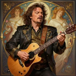 photography of jack black with a guitar singing 8 k, deep focus, d & d, fantasy, intricate, elegant, highly detailed, digital painting, artstation, concept art, matte, sharp focus, illustration, hearthstone, art by artgerm and greg rutkowski and alphonse mucha