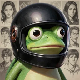 portrait of pepe the frog wearing black helmet | | fine detail!! anime!! realistic shaded lighting!! poster by ilya kuvshinov katsuhiro otomo ghost - in - the - shell, magali villeneuve, artgerm, jeremy lipkin and michael garmash and rob re
