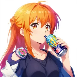 anime girl drinks energy drink, colorful, tsuruta kenji, murata range, pixiv, vibrant, magical fantasy, karolis strautniekas, james jean, yanjun cheng, digital art, enchanted, kyoto animation