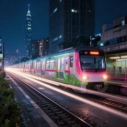 big hero 6 still, wide, neon train long exposure through taipei