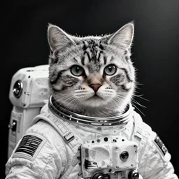 astronaut cat, inked style