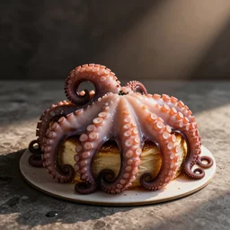 a cake made of octopus tentacles, food photography