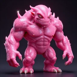glittery saturated pink muscular cyclops creature monster with sparkles photo 4k