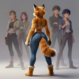 wide angle beautiful full body portrait of a strong female anthropomorphic anthro lynx fursona from behind wearing jeans and no boots, paw pads instead of feet, character design by alena aenami, disney, anime, manga, charlie bowater, ross tran, artgerm, and makoto shinkai, furaffinity, detailed, soft lighting, rendered in octane