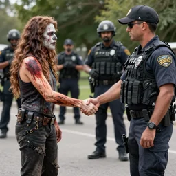 a skin walker and federal agents shaking hands